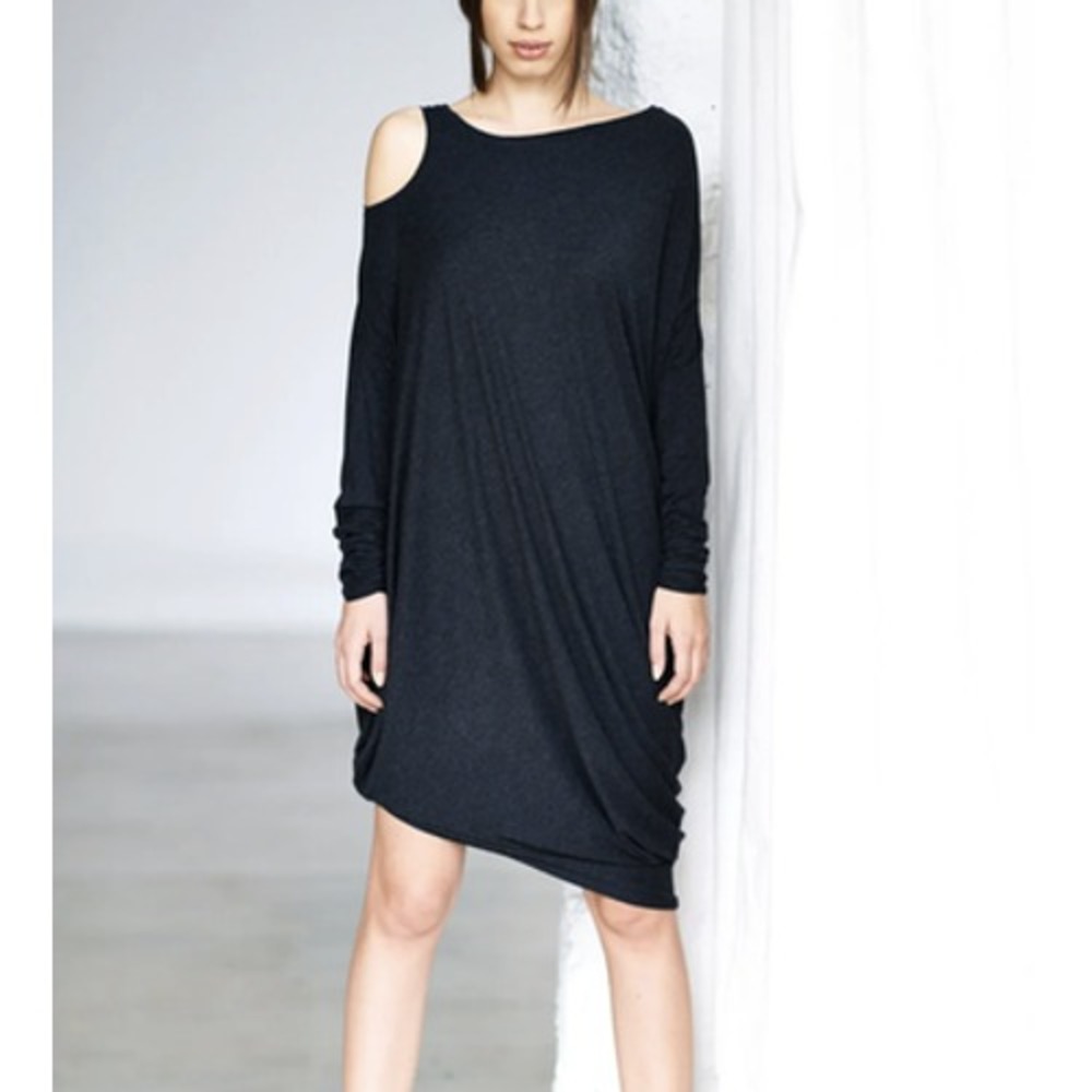 Arya Sense Dress Womens XL Asymmetric Ruched Trapeze Lagenlook Cold Shoulder